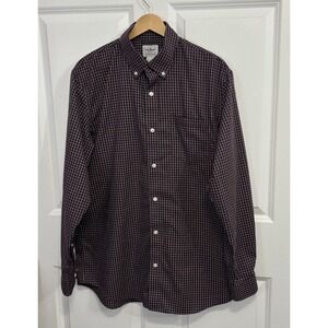 LL Bean Traditional Fit Mens Button Down Shirt M Burgundy Check Long Sleeve